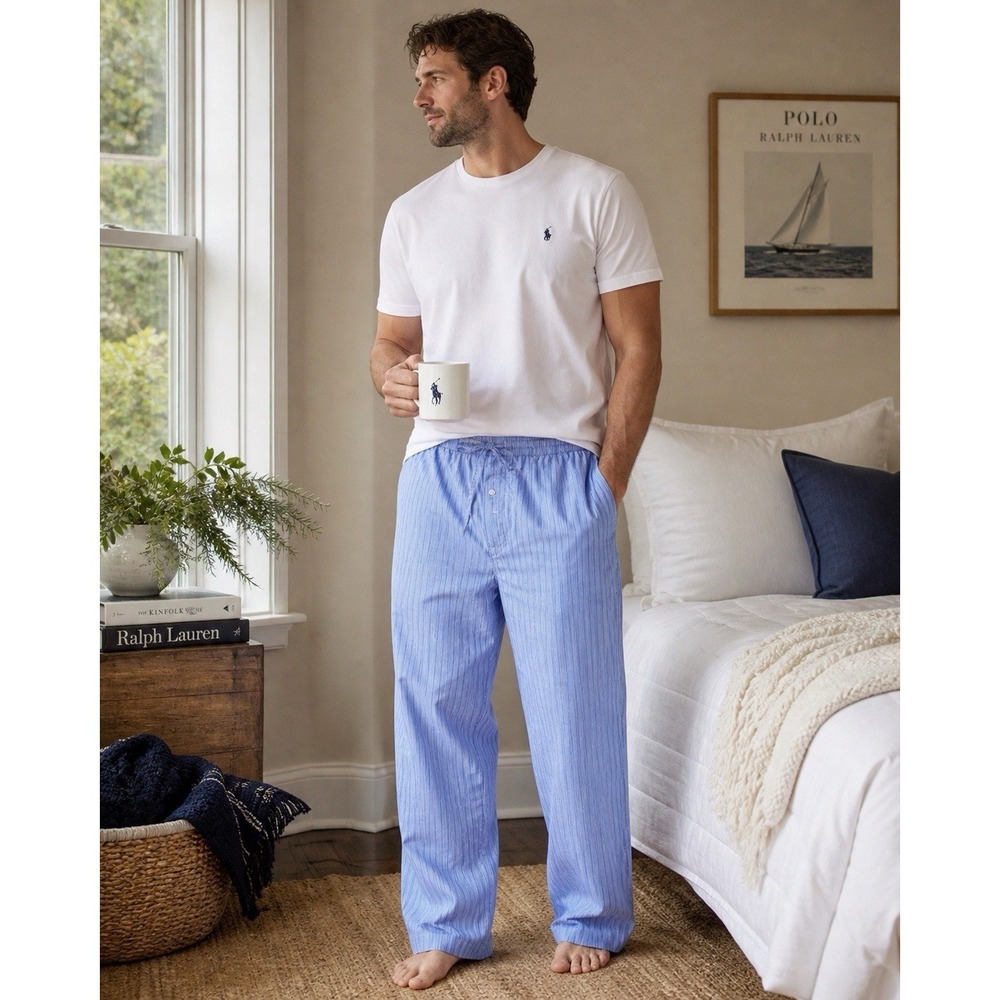 Polo Ralph Lauren Pajama Pants 3XL 3XT TALL Blue Stripe Cotton‎ Lounge NWT BIG